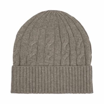 Profuomo Wool Beanie Brown Cableknit