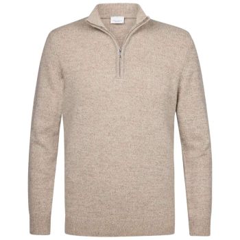 Profuomo Uldtrøje med halv lynlås - Beige