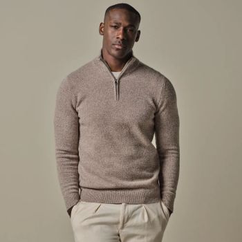 Profuomo Woolen Half-Zip Pullover - Beige