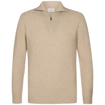 Profuomo Wool Half-Zip Fisherman Sweater - Beige