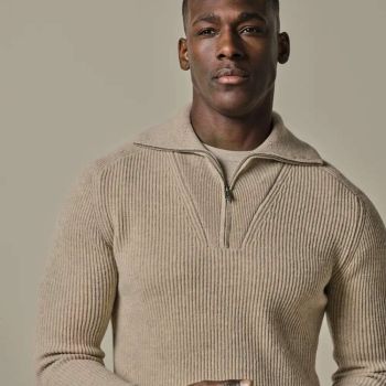 Profuomo Fisherpullover aus Wolle mit halbem Reißverschluss - Beige