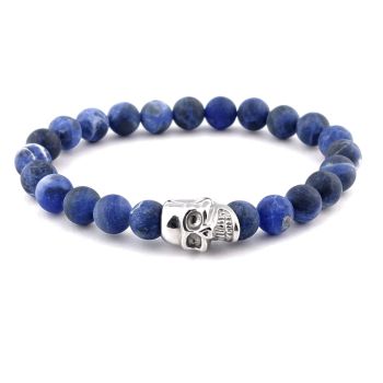 Steel & Barnett Stones Skull Bracelet - matt navy 