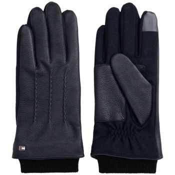 Tommy Hilfiger Leather Herringbone Gloves - Dark Blue