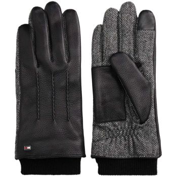 Tommy Hilfiger Leather Herringbone Gloves - Grey