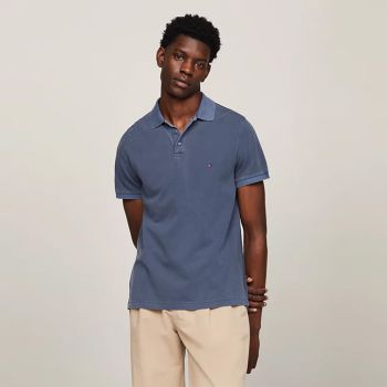 Tommy Hilfiger Polo mit Stückfärbung - Verblasstes Indigoblau