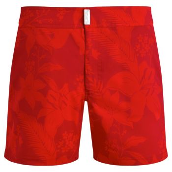 Vilebrequin Swim Shorts Flat Belt Flower Power - Red
