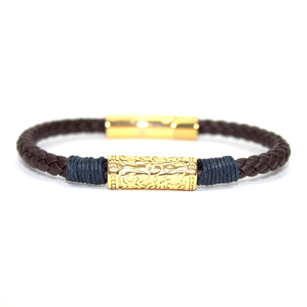 Black & Gold leather bracelet dark brown gold