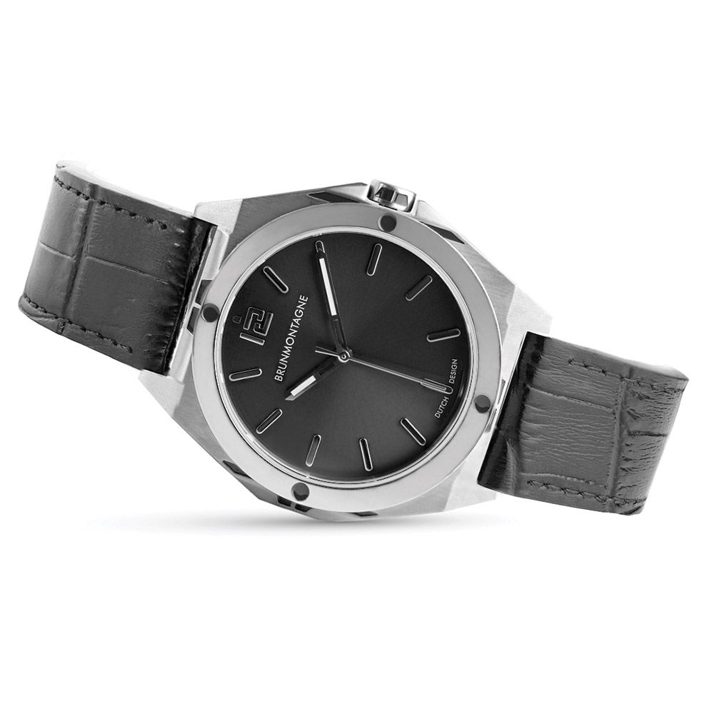 Brunmontagne Representor watch leather strap - silver/black