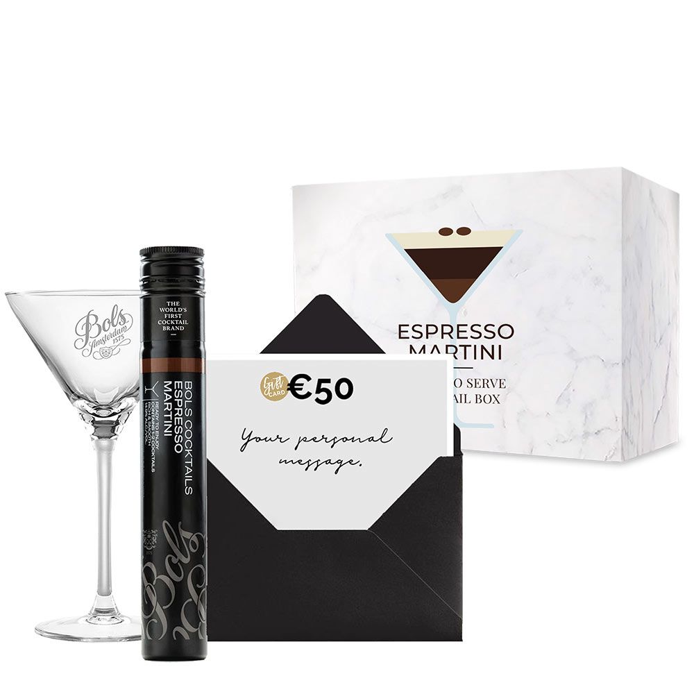 Geschenkkarte Deluxe - mit kostenlosem Bols Espresso Martini Tube & Glas