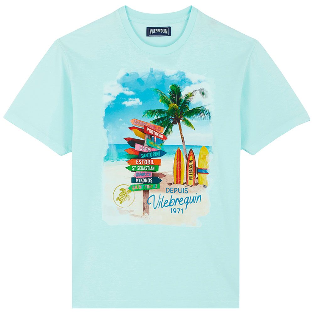 Vilebrequin T-shirt Holidays Signpost - Light Blue