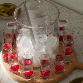 L.S.A. Wodka Servier-Set & Eichenholz-Paddel