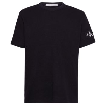 Calvin Klein Logo Badge Waffel-T-Shirt - Schwarz