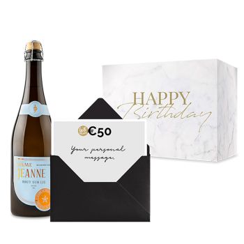 Geschenkkarte Deluxe - mit kostenlosem Dame Jeanne Champagner Bier
