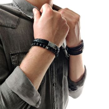Steel & Barnett stack bracelet set - black