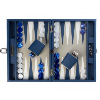 Hector Saxe Medium Leather Backgammon - Blue