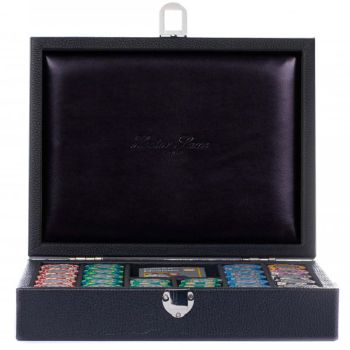 Hector Saxe Leather Poker Set - Black