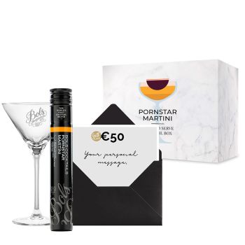 Geschenkkarte Deluxe - mit kostenlosem Bols Pornstar Martini Tube & Glas