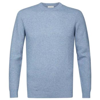 Profuomo Wollen Geribde Pullover - Lichtblauw