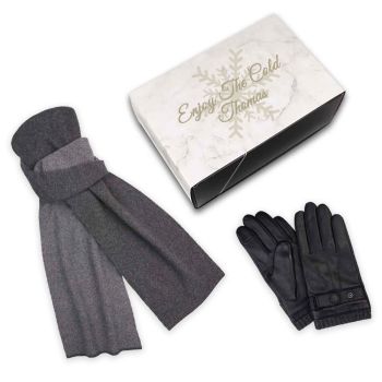 Profuomo Scarf & Gloves Set - Grey