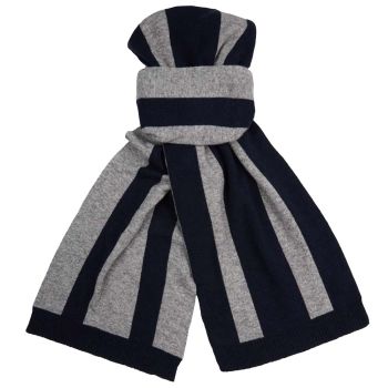 Profuomo Wool-Cashmere Knitted Scarf - Navy & Grey