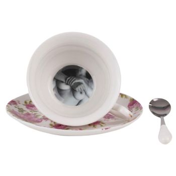 SELETTI Guiltless porcelain tea cup with plate and teaspoon - Fortuna Design