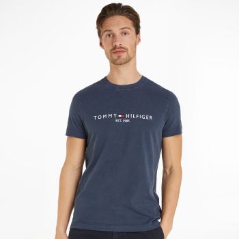 Tommy Hilfiger Logo T-Shirt Teint En Plongée - Marine