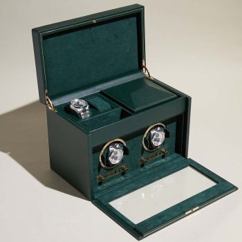 WOLF British Racing Double Watch Winder With Storage - Green