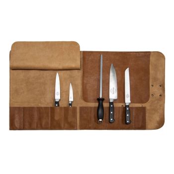 Xapron Utah Choco leather knife roll - 10 knives