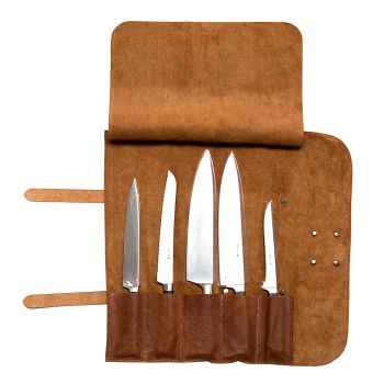 Xapron Utah Rust leather knife roll - 5 knives