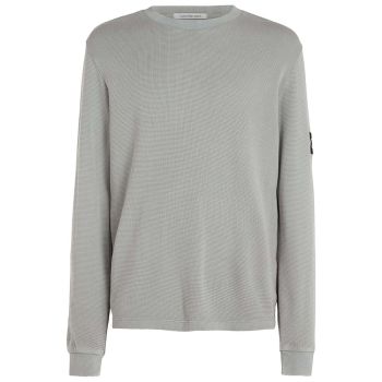 Calvin Klein Logo Badge Waffle Long-Sleeved T-Shirt - Slate Gray