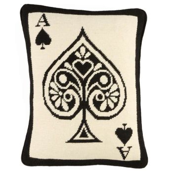 Jonathan Adler Ace Of Hearts Needlepoint Pillow - Black