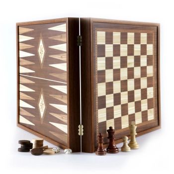 Manopoulos Valnød-replika skak- og backgammon-sæt - valnødbrun