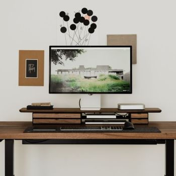 Oakywood Étagère De Bureau Pro Double Tiroir - Noyer