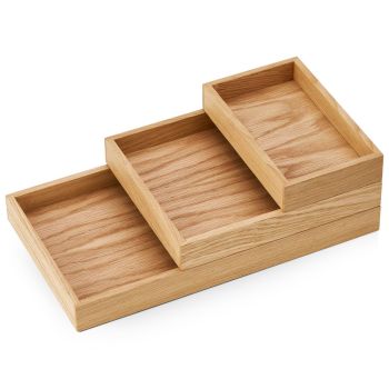 Oakywood Stackable Valet Trays Bundle Organizers - Oak