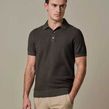 Profuomo Polo En Coton Et Lin - Marron Foncé