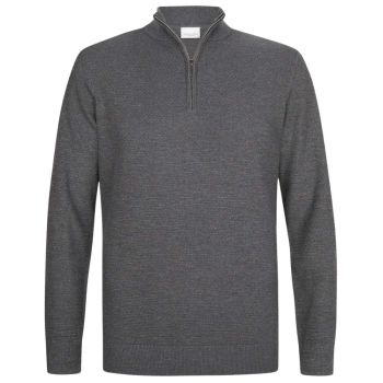Profuomo Cotton Textured Half-Zip Pullover - Grey