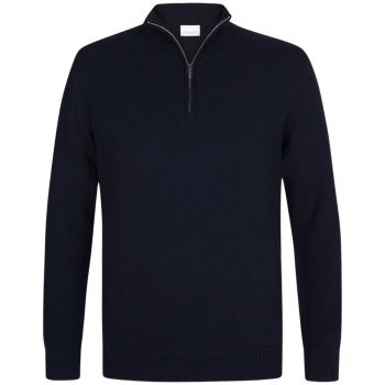 Profuomo Cotton Textured Half-Zip Pullover - Navy
