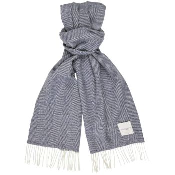 Profuomo Herringbone Pattern Lambswool Scarf - Blue