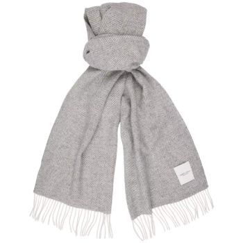 Profuomo Herringbone Pattern Lambswool Scarf - Grey