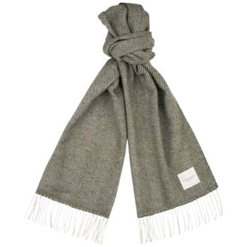 Profuomo Herringbone Pattern Lambswool Scarf - Military Green