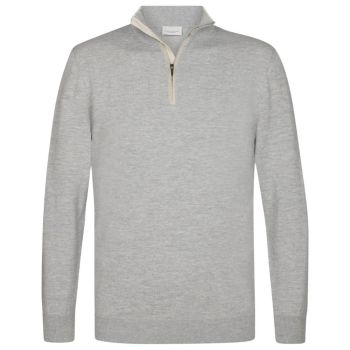 Profuomo Wool Blend Half Zip Pullover - Light Grey