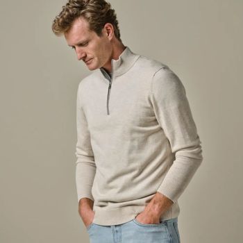 Profuomo Wool Blend Half Zip Pullover - Dark Beige