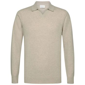 Profuomo Wool Blend Open-Collar Polo - Beige