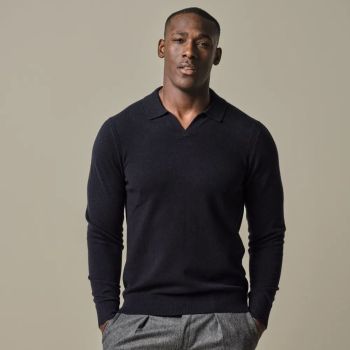 Profuomo Wollen Polo Met Open Kraag - Navy