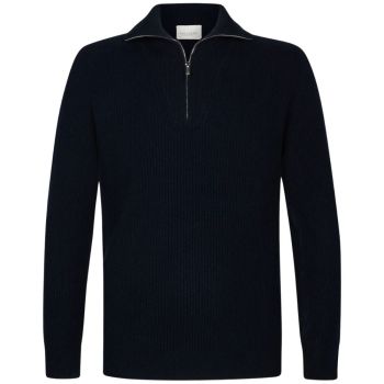 Profuomo Wool Half-Zip Fisherman Sweater - Navy