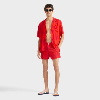 Vilebrequin Badshorts med platt bälte Flower Power - Röd
