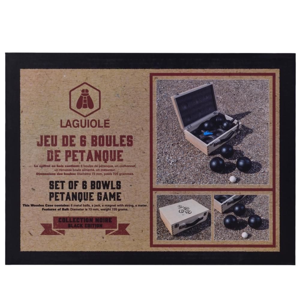 LAGUIOLE Black Edition Set De 6 Boules De Pétanque - Métal 720g, Avec Cochonnet, Ramasse-boule Aimanté, Coffret Bois