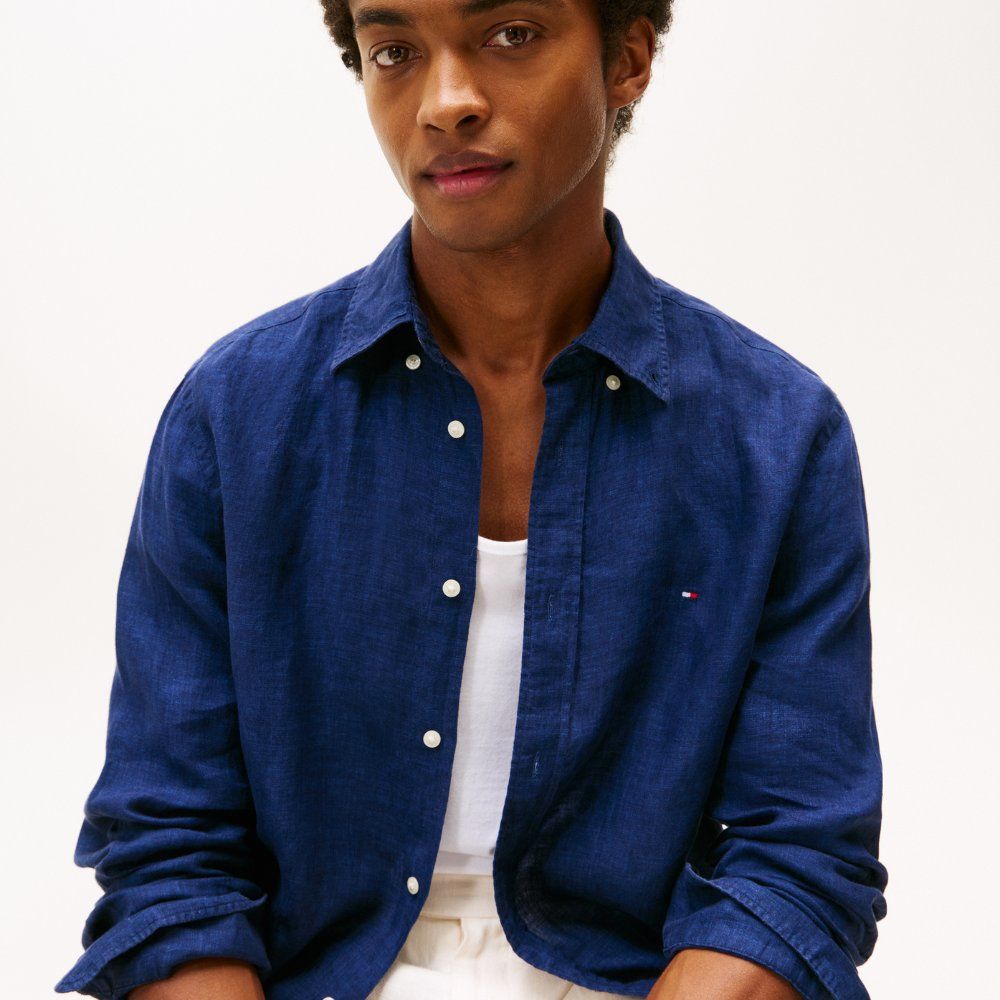 Tommy Hilfiger Premium Linen Shirt Linen Shirt Navy Blue Shirt