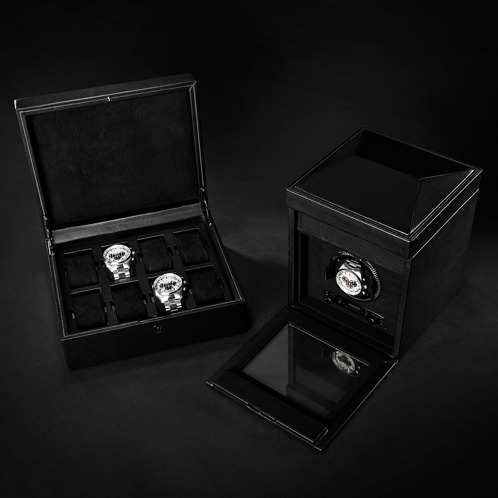 WOLF British Racing 8 Piece Watch Box - Black