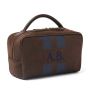 College Toiletry Bag - Chocolate - Blue Embroidery